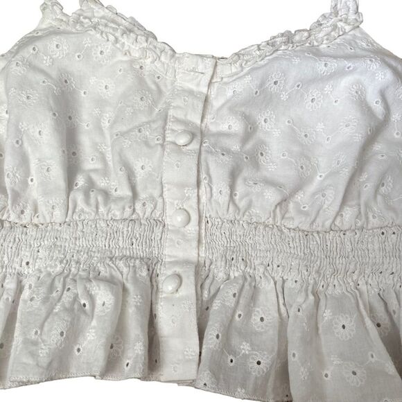Forever 21 Crop Top Tank Button Up Crochet White Size Small Flower Design - Picture 2 of 8